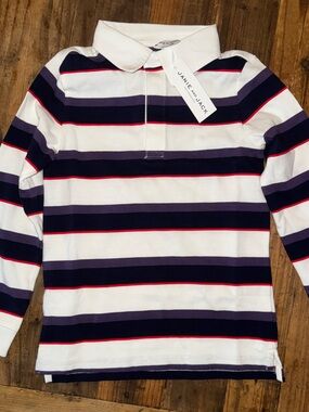 Janie and Jack Black, Purple, White & Red Striped Polo Rugby Shirt